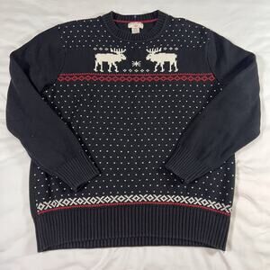 Dockers Christmas Sweater Mens Size M Black Fair Isle Reindeer Knit Pullover VTG